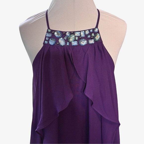 GB Whimsigoth Prom Party Dress Juniors Large Purple Chiffon Flowy Fairy - Picture 14 of 15